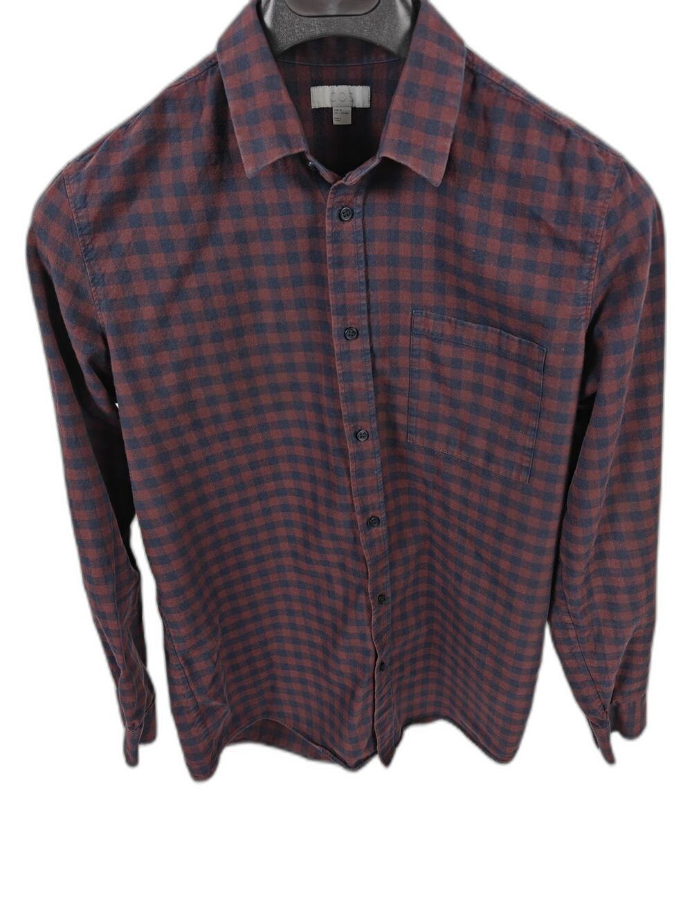 Mens COS Flannel Shirt Red Navy Size M